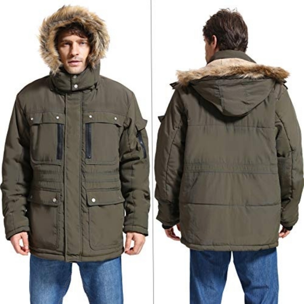 NWT Yozai Mens Winter Parka Insulated Warm Jacket Military Coat Faux Fur Hood - Picture 3 of 10